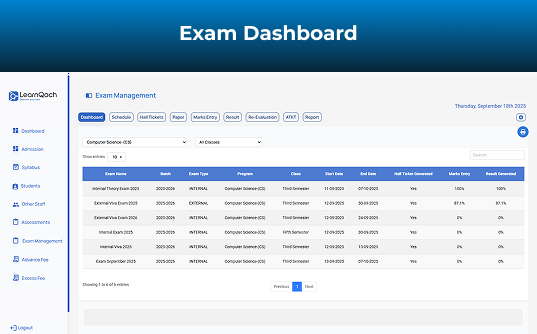 Exam dashboard
