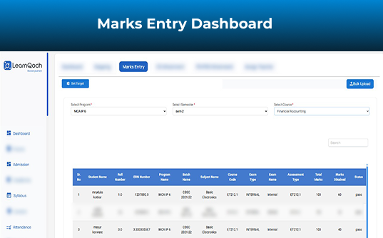Marks entry dashboard