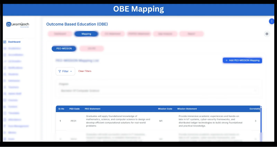 CO-PO Mapping, Bloom’s Taxonomy with LearnQoch