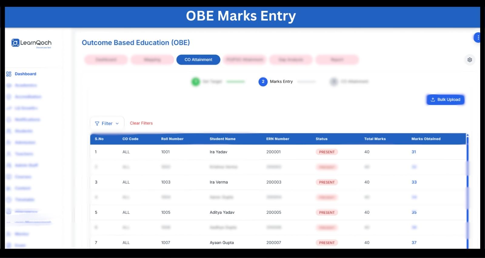 OBE Marks Entry 26